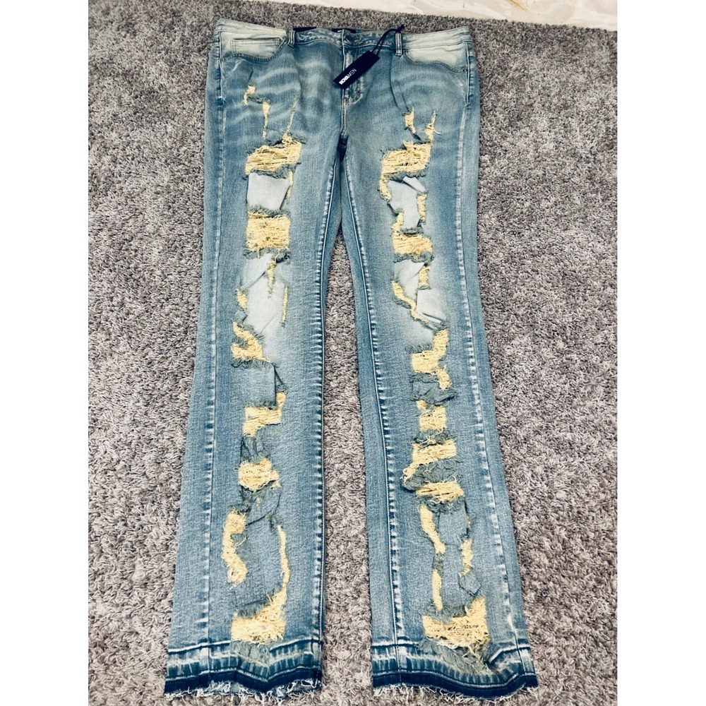 NOVA MEN Stacked Skinny Premium Denim Jeans Distressed Light‎ Wash Size 42